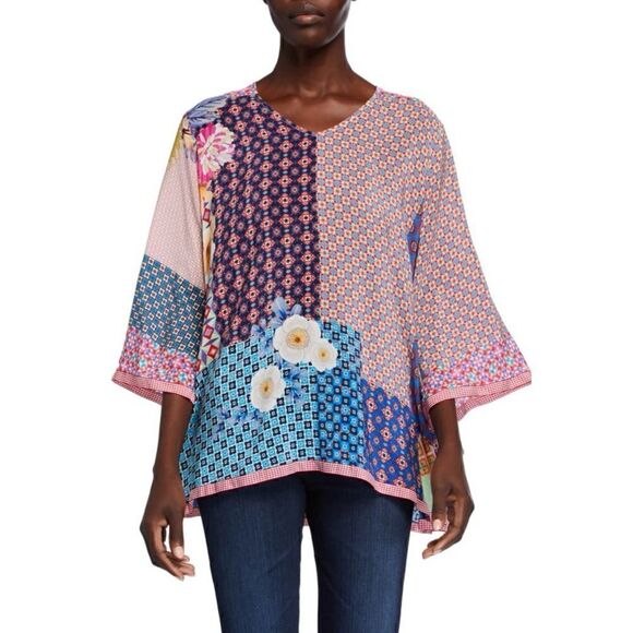 Johnny Was
Jade Mixed-Print V-Neck 3/4-Sleeve Silk Top Size S / NWOT - Picture 1 of 5